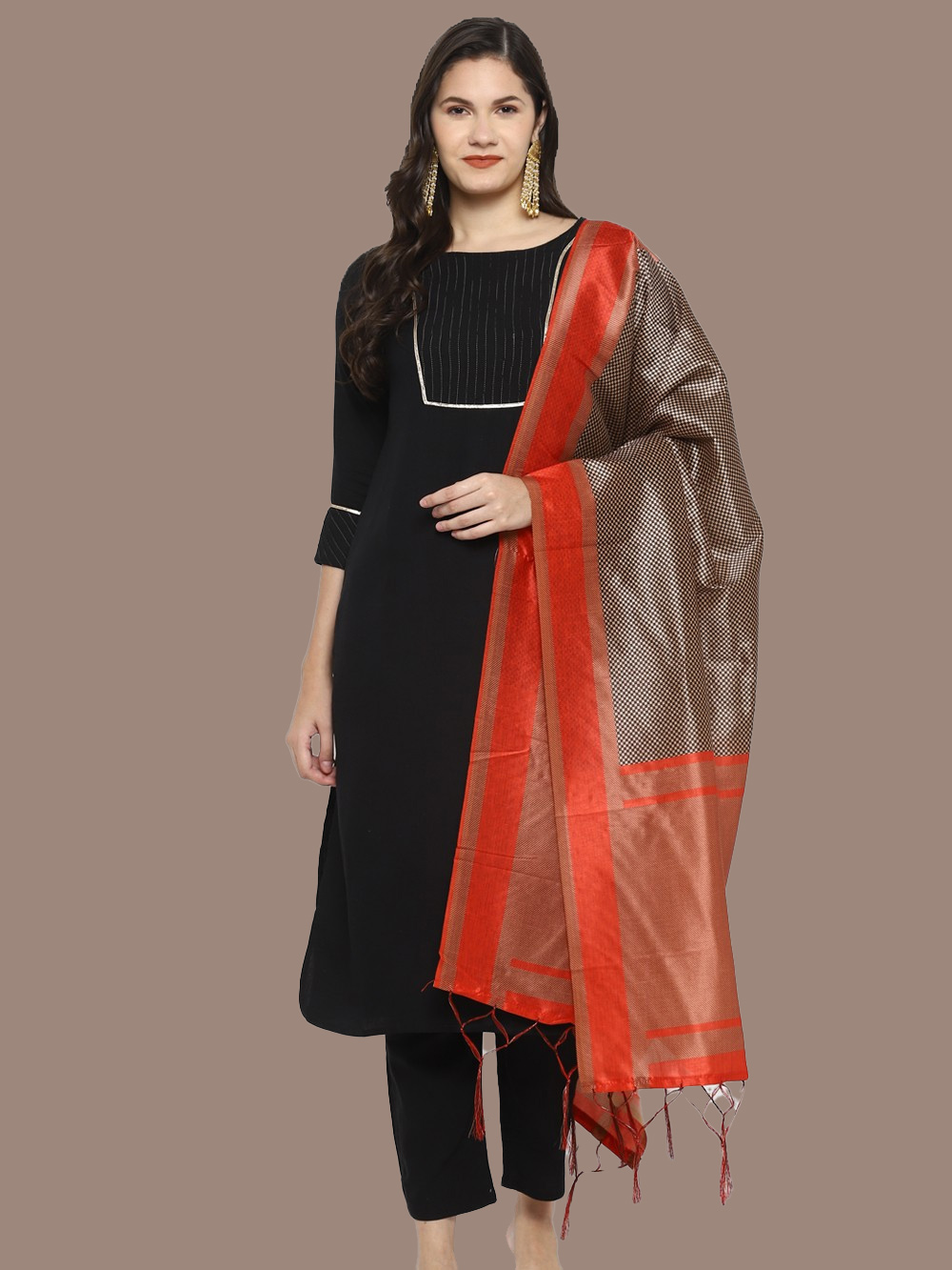 Straight Black Plain Suit With Heavy Dupatta