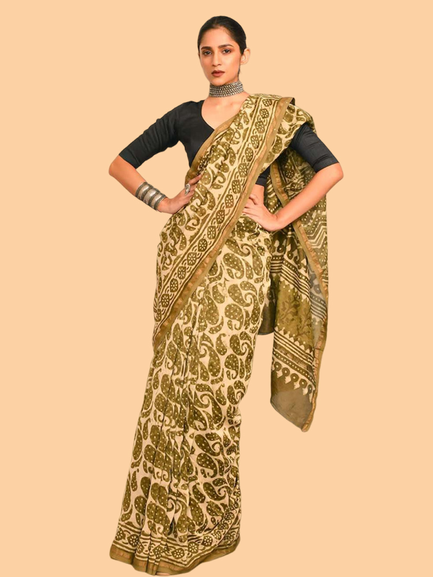 Woven Silk Saree To Pair With U Neck Blouse