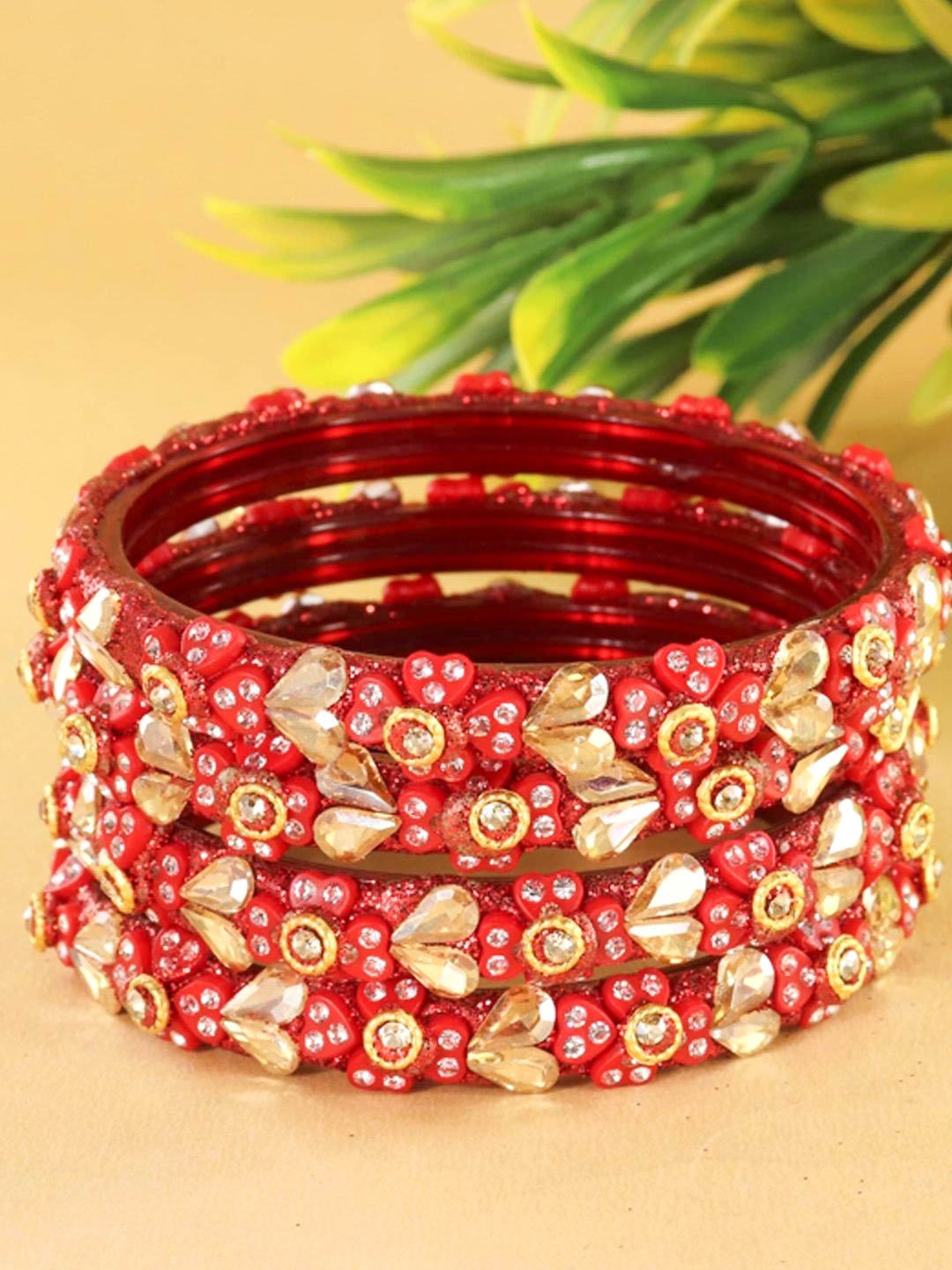 Beaded Kundan Red Bangle Design