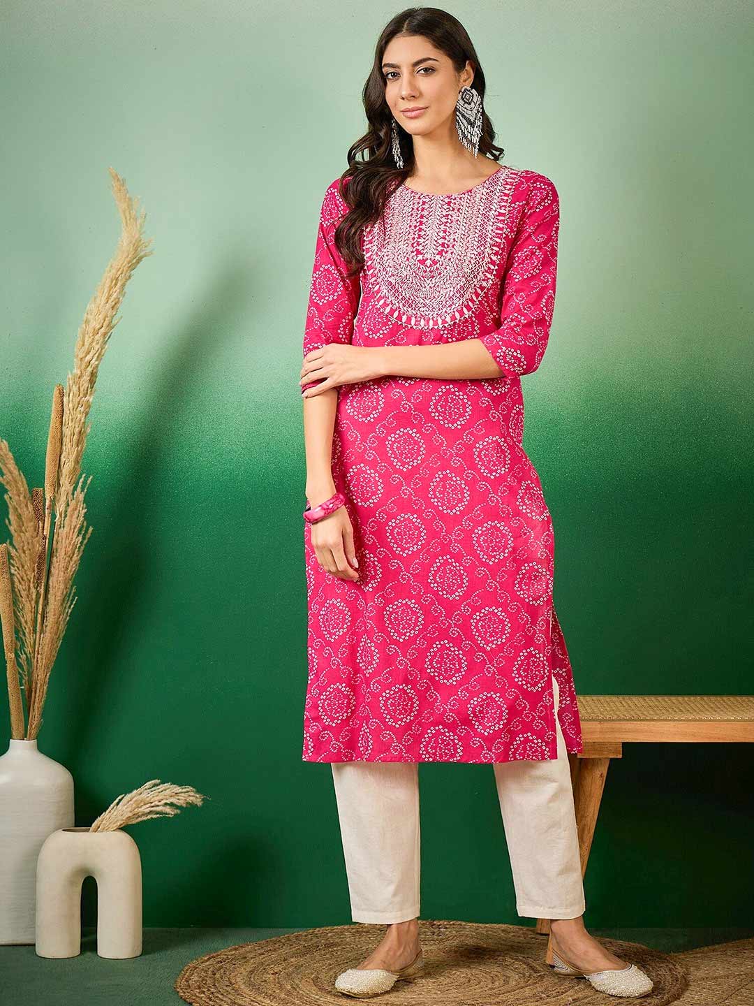 Bandhani Pink Cotton Suit Design