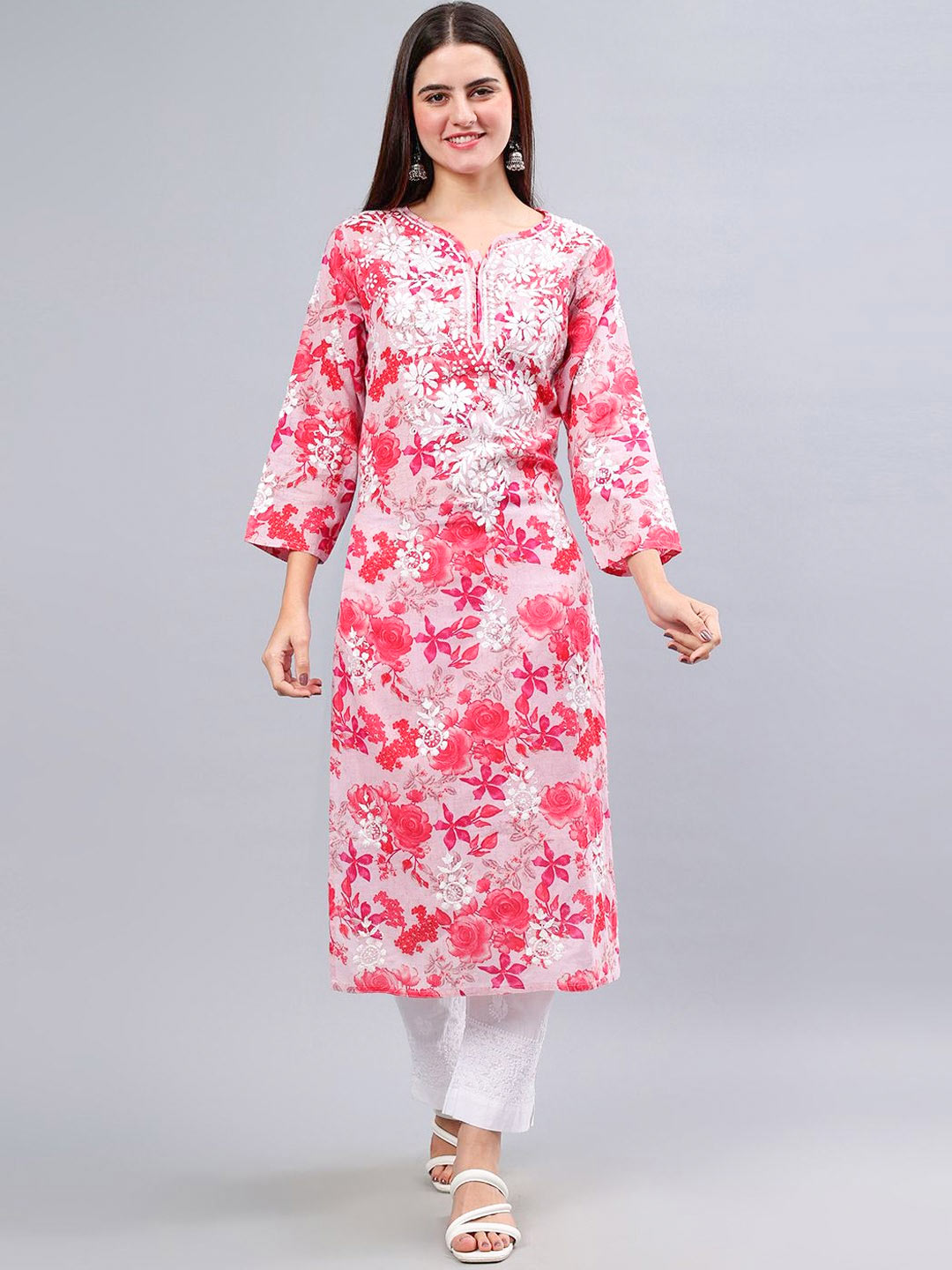 Chikankari Pink Cotton Suit Design
