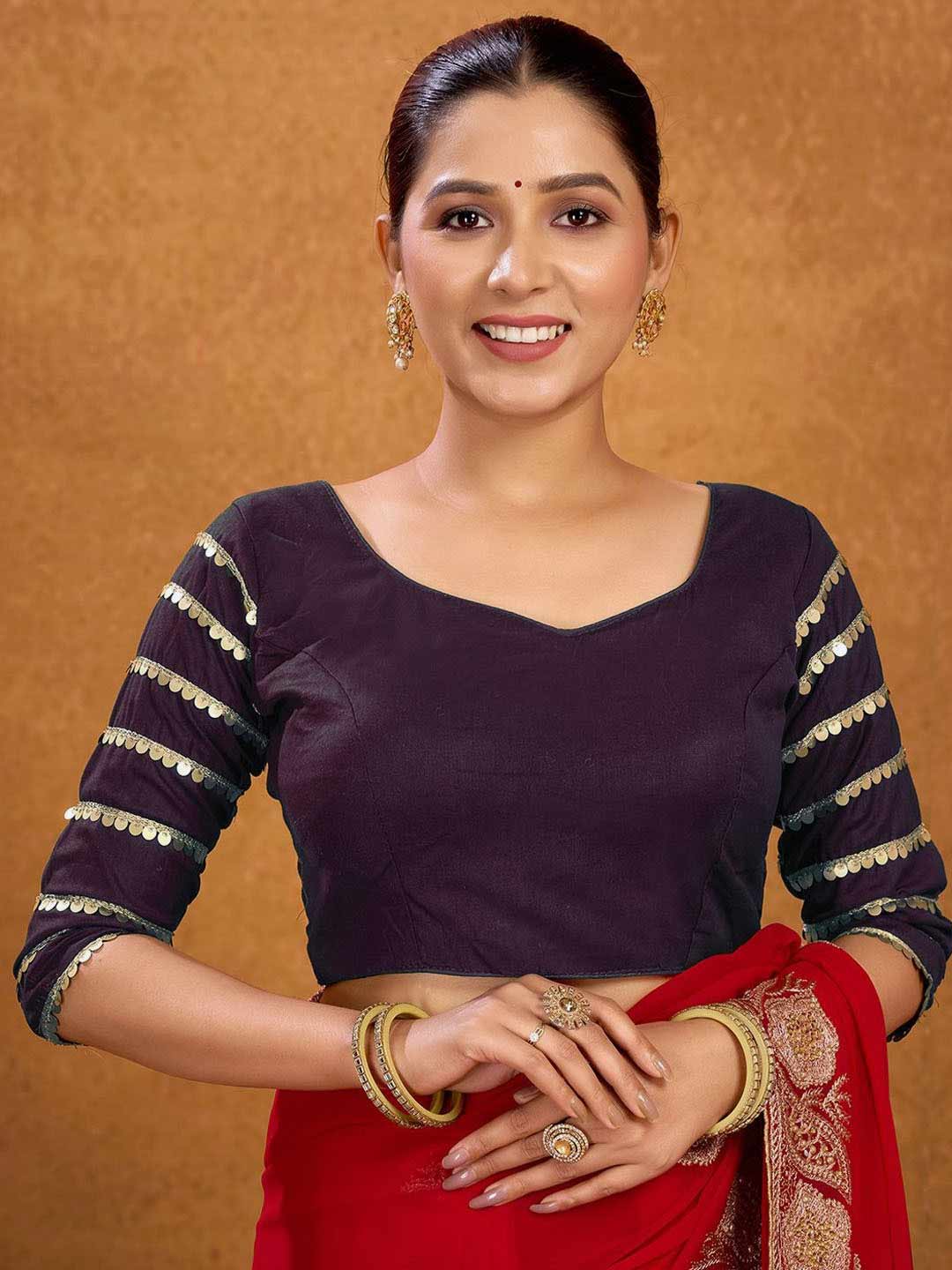 Sequin 34th Blouse Sleeve Designs For Cotton Sarees