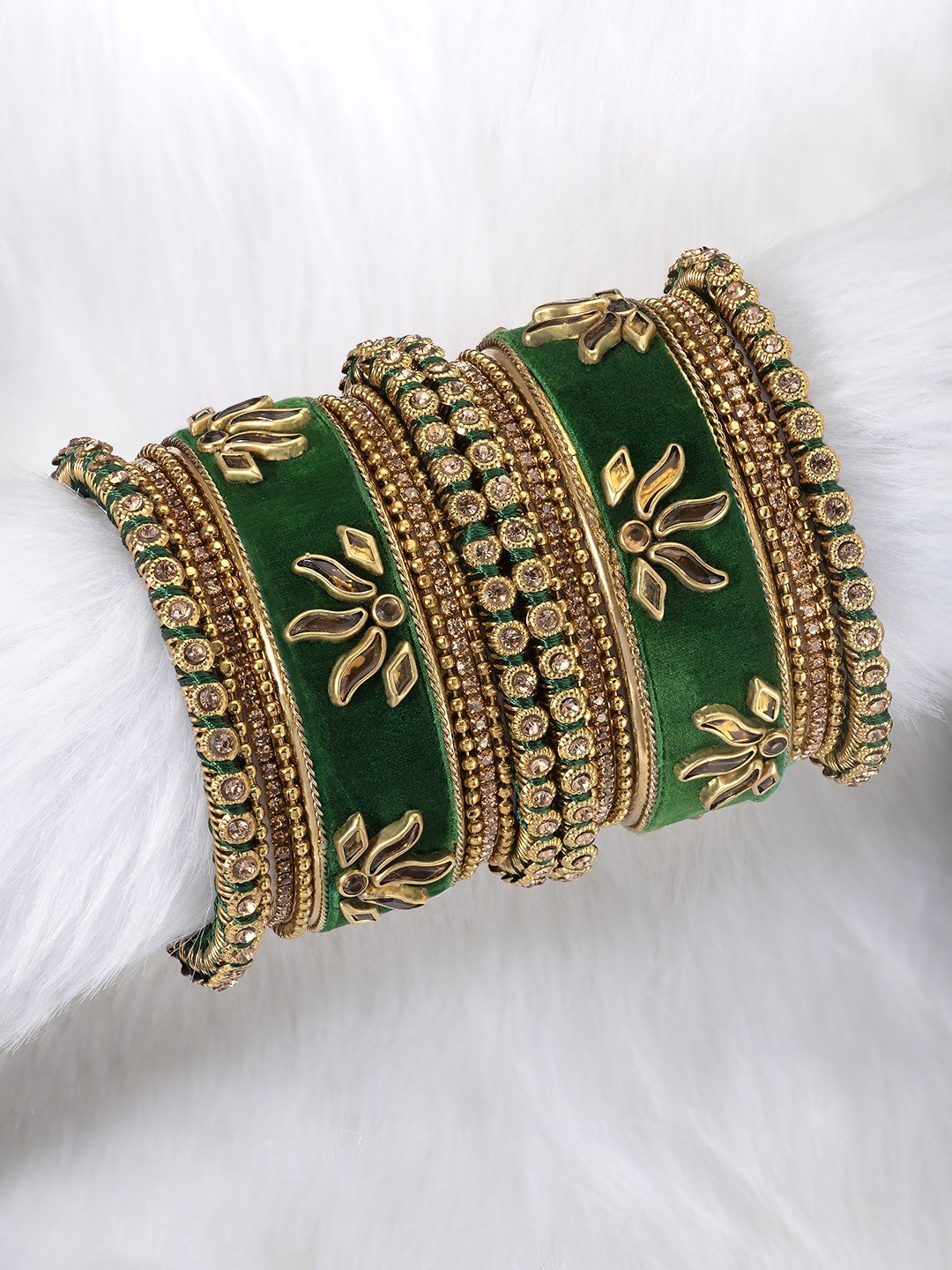 Golden Green Bangle Set Design For Sawan