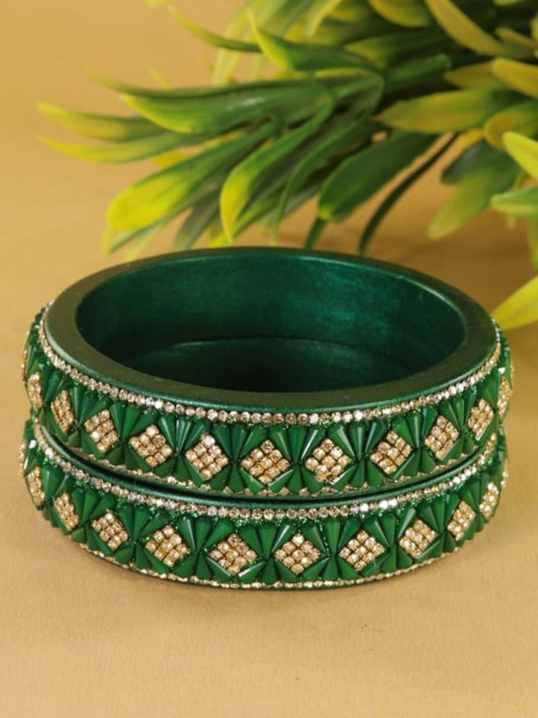 Kada Dark Green Bangle Set Design For Sawan