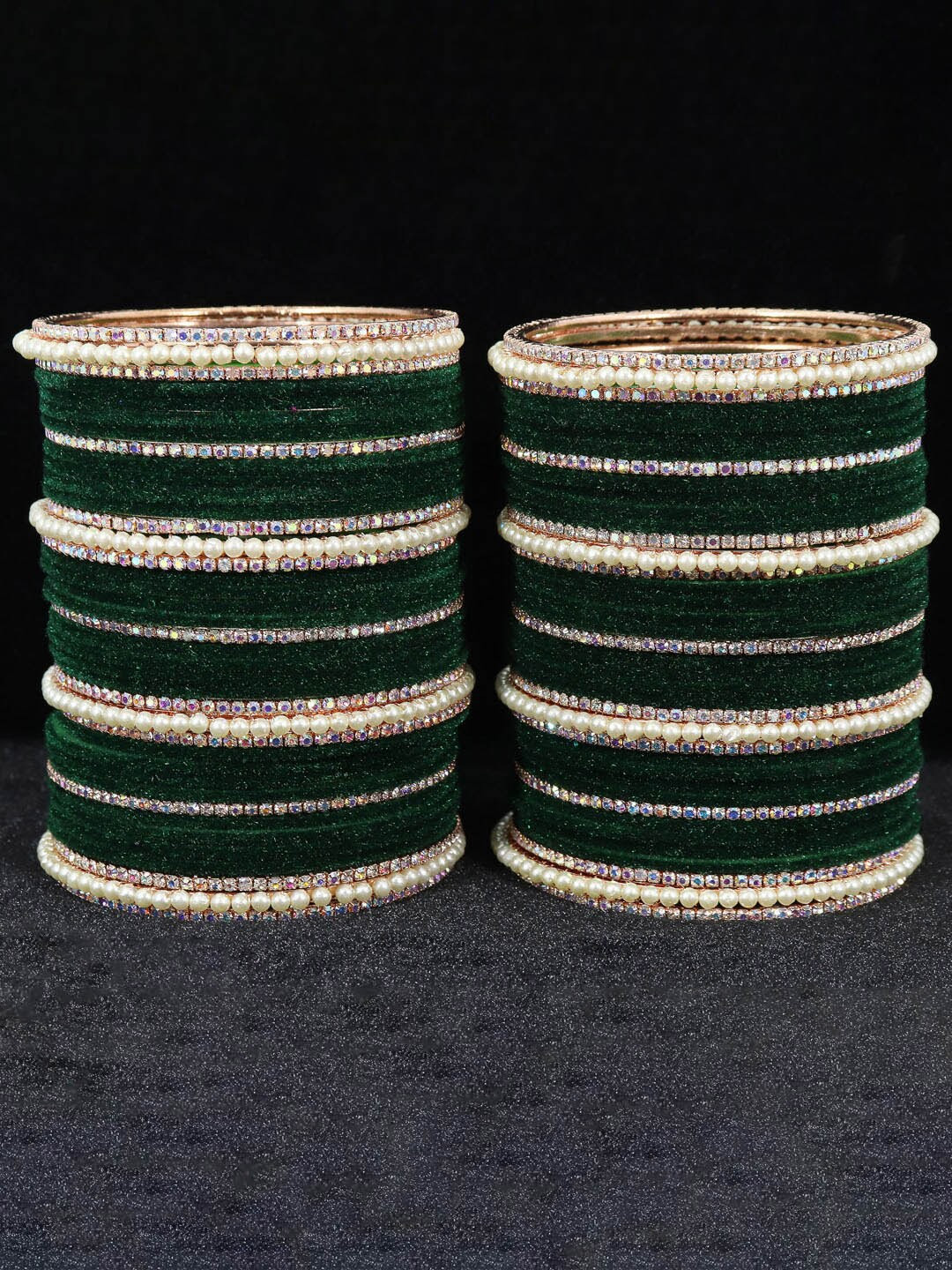 Velvet Stone Green Bangle Set Design For Sawan