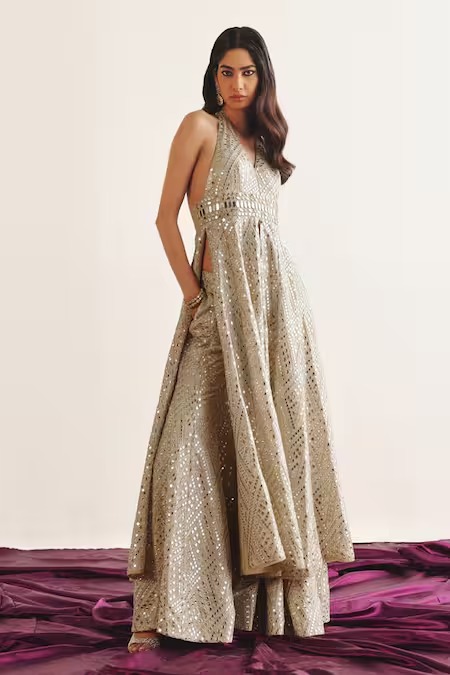 Embroidered halter neck kurti