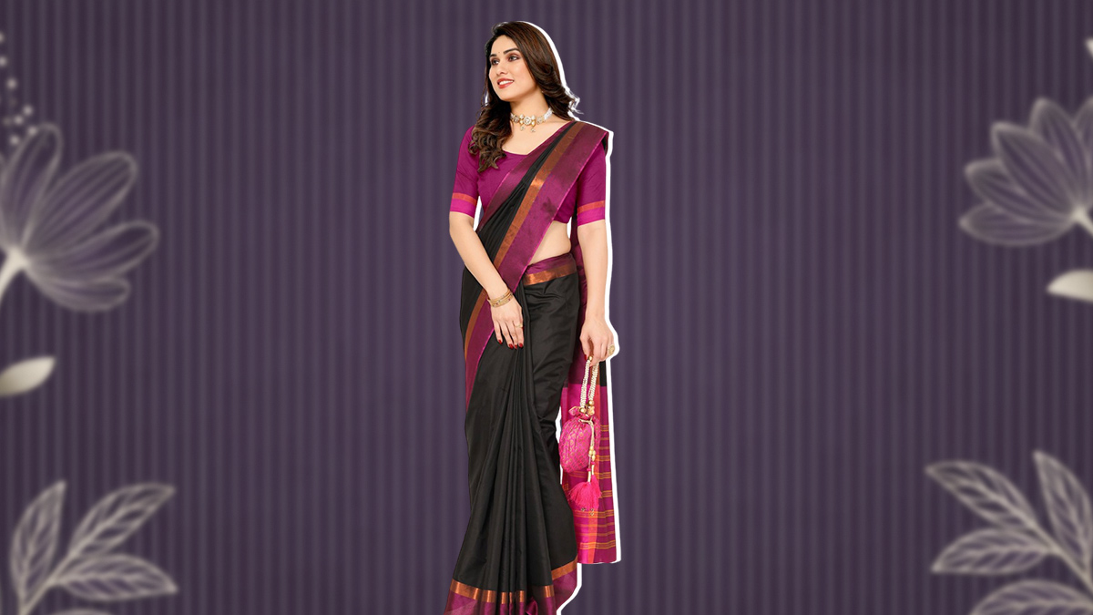Kasavu Black Saree With Colourful Blouse Design