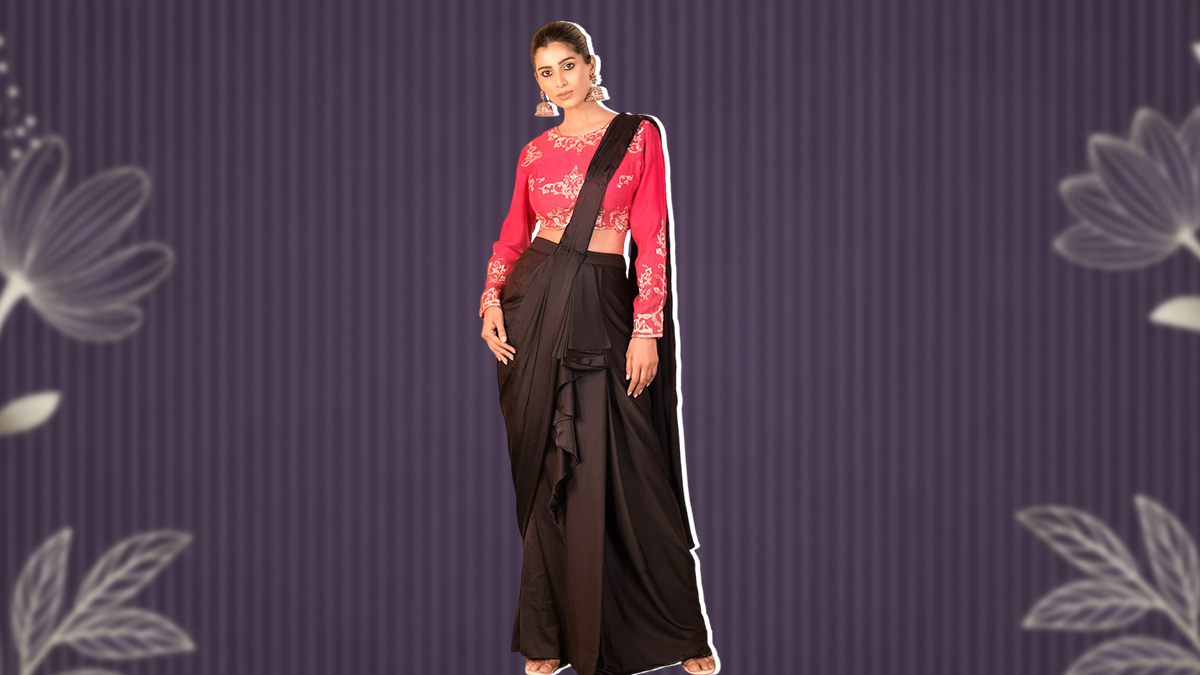 Satin Black Saree With Colourful Blouse Design