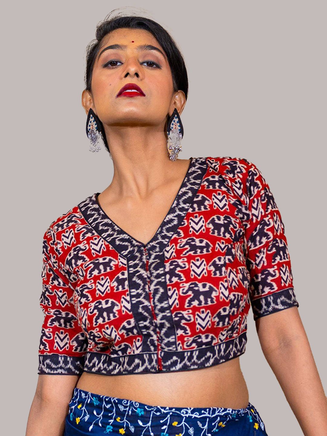 V Neck Kalamkari Blouse Design