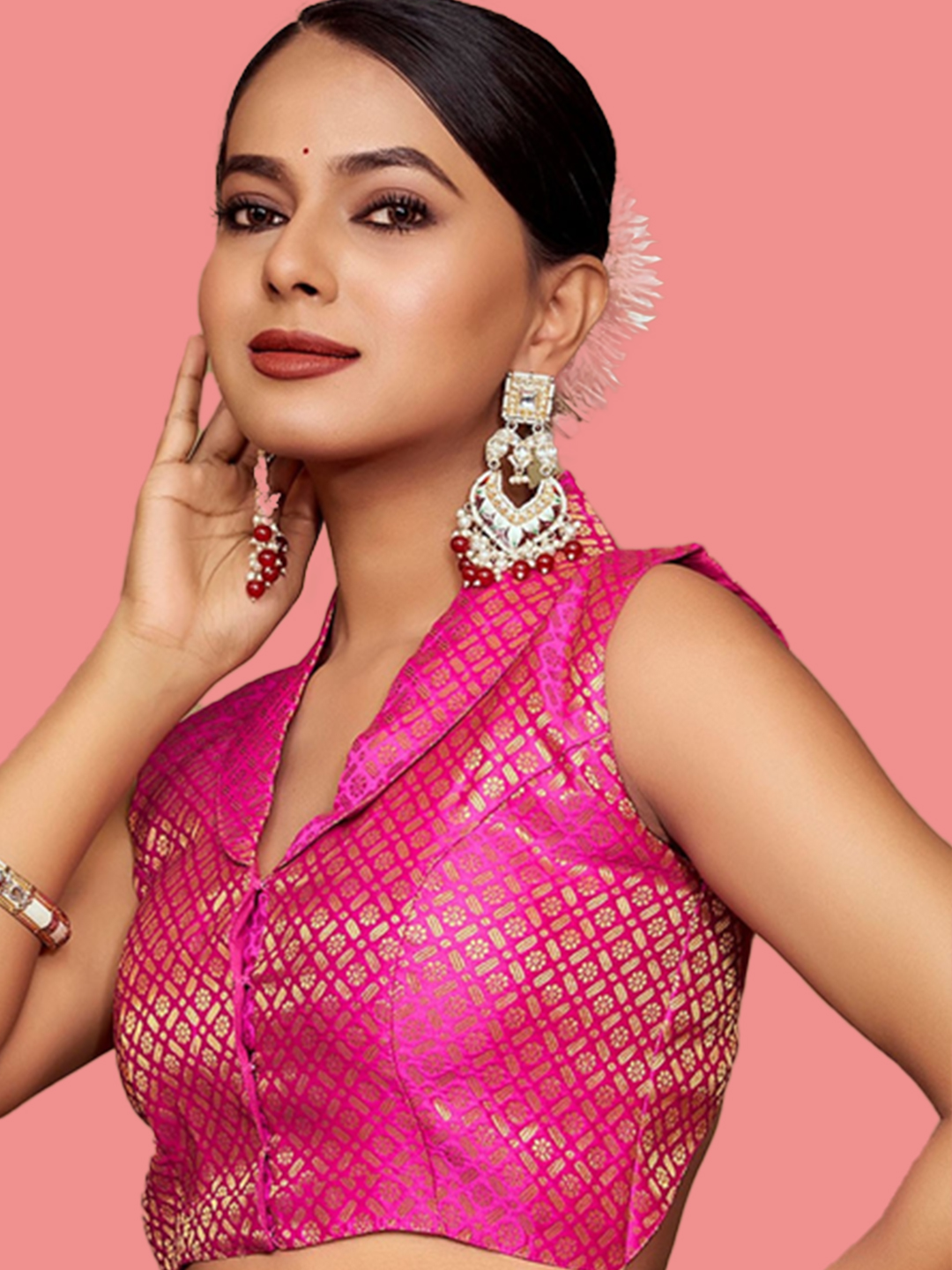 Full Sleeves Collar Neck Blouse Design