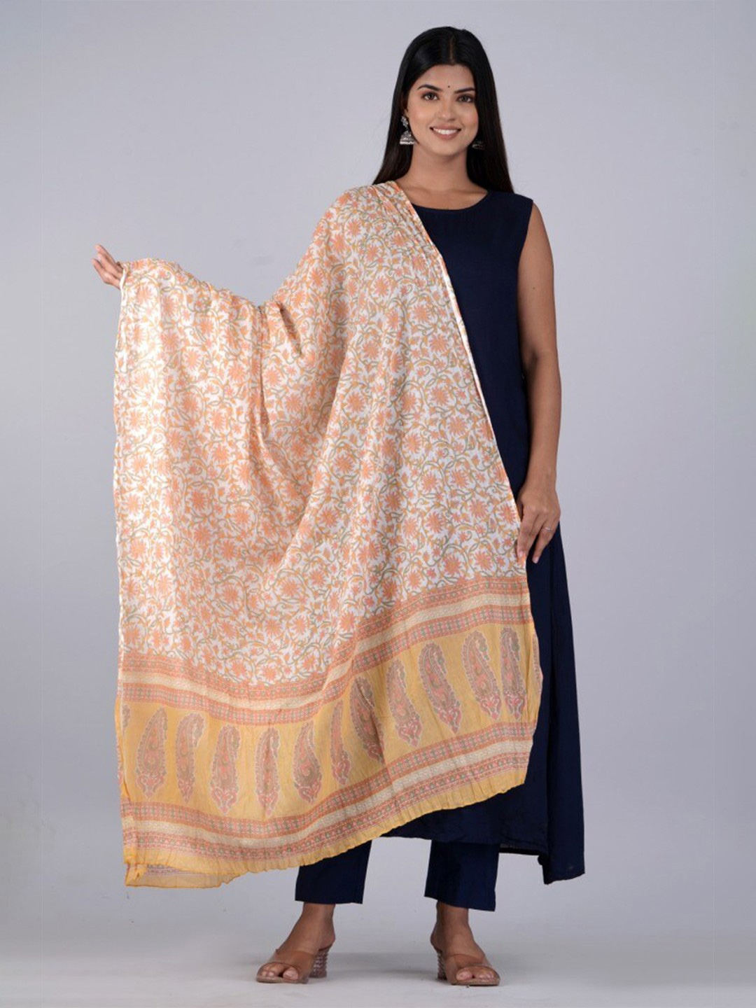 Cotton Printed Dupatta Design With Plain Black Suit