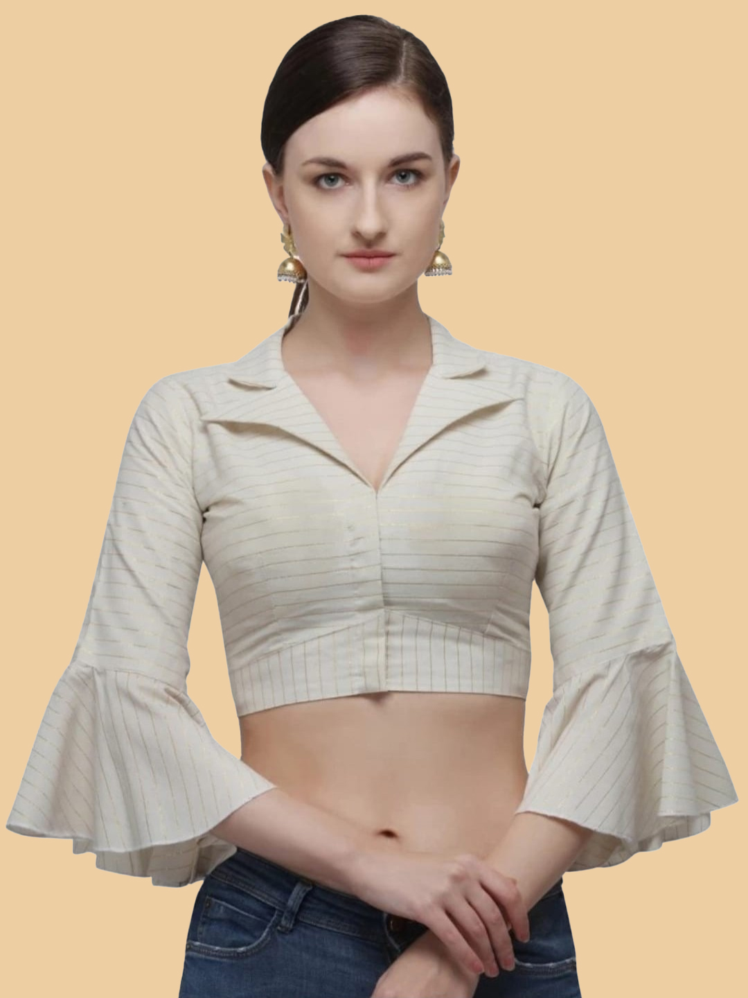 Full Sleeves Collar Neck Blouse Design