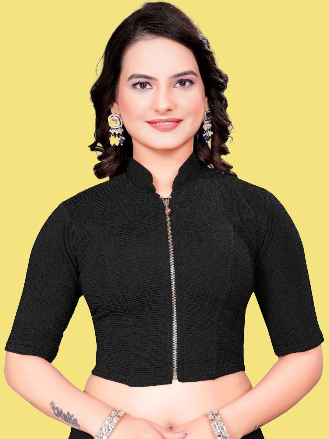 Zipped Collar Neck Blouse Design