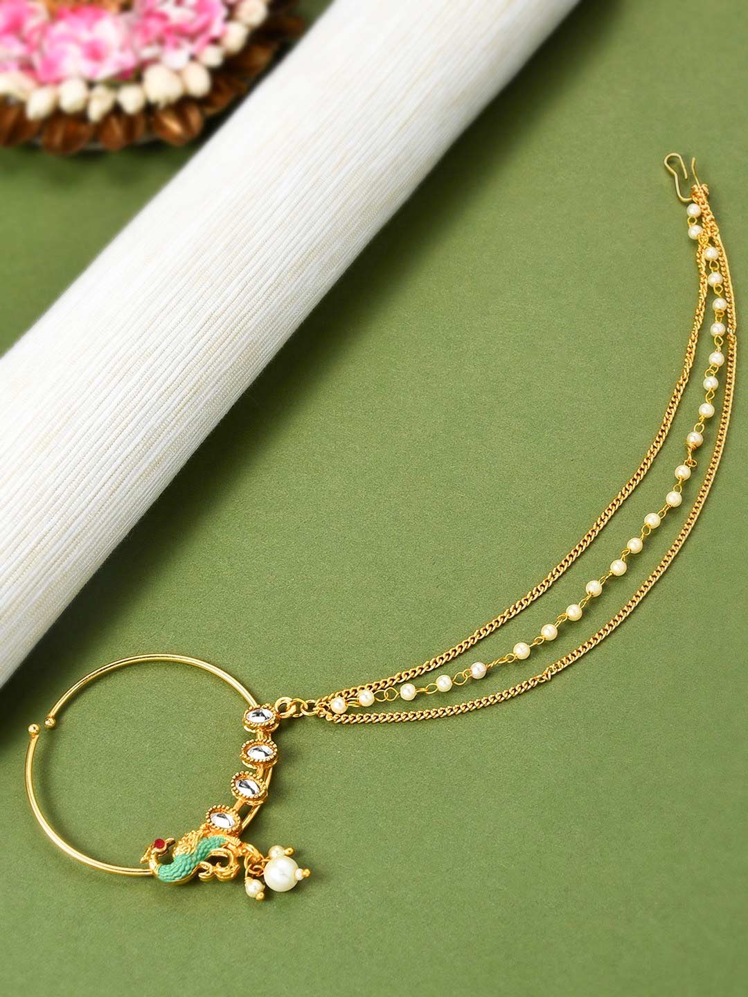 Peacock Meenakari Kundan Nath Design