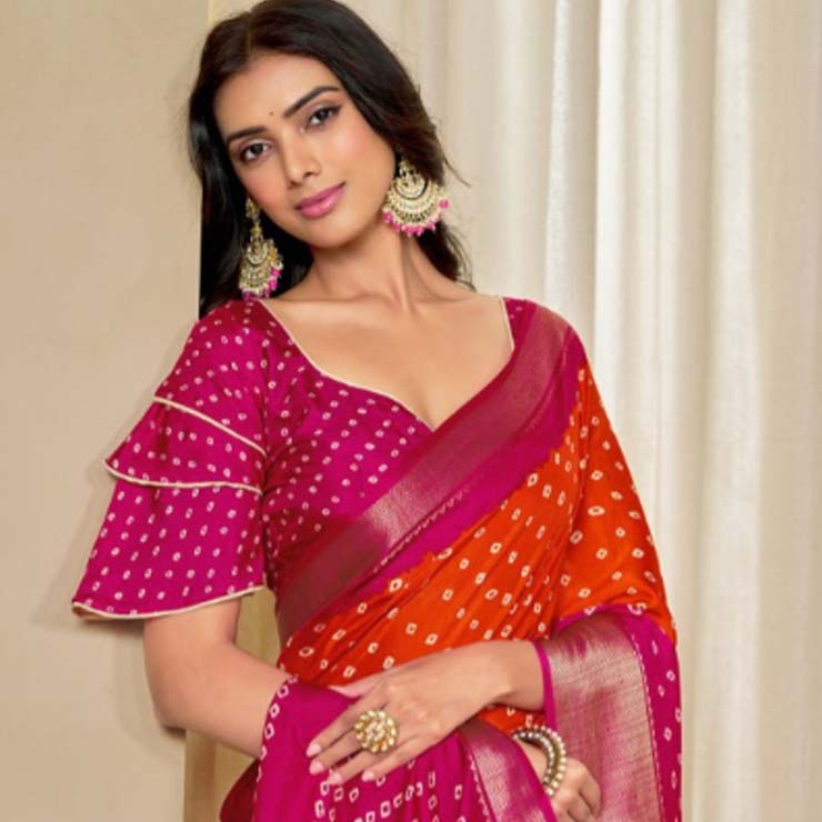 Dola Silk Orange Bandhani Saree Design