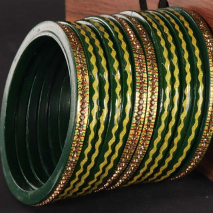 Green Contrast Bangles For Pink Saree