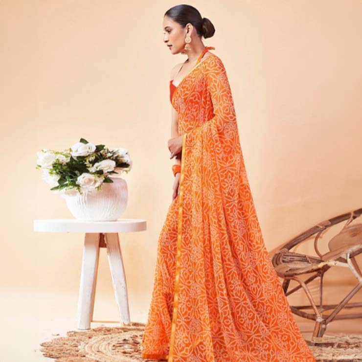 Light Orange Bandhani Saree Design