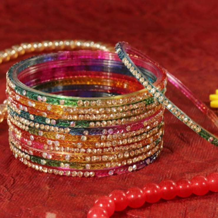 Stone Multicolour Contrast Bangles For Pink Saree