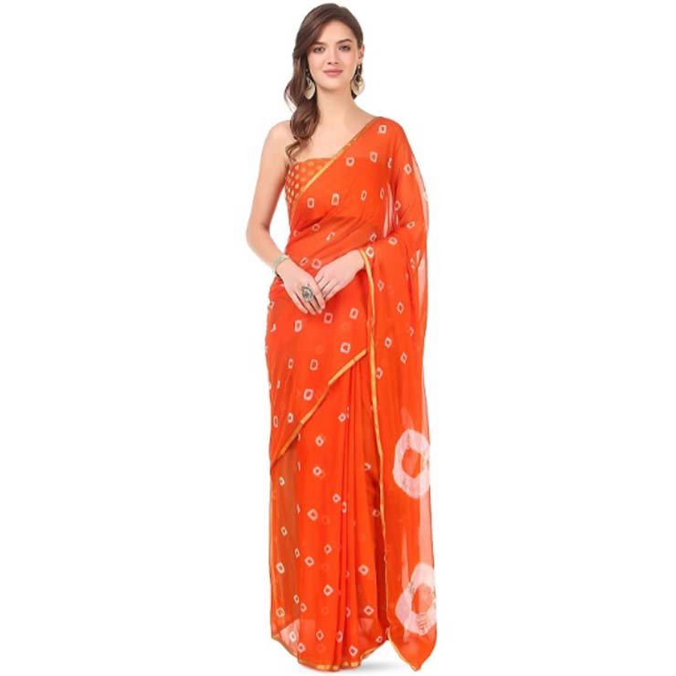 Zari Orange Bandhani Saree Design