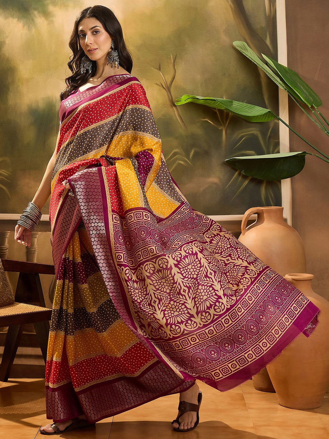 Silk Cotton Multicolour Saree Design For Sawan