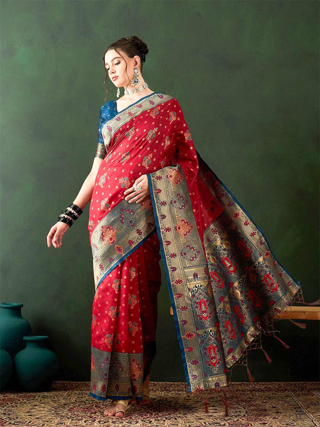 Zari Maroon Saree Contrast Blouse Design