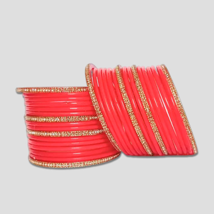 Red And Golden Glass Bangle Set