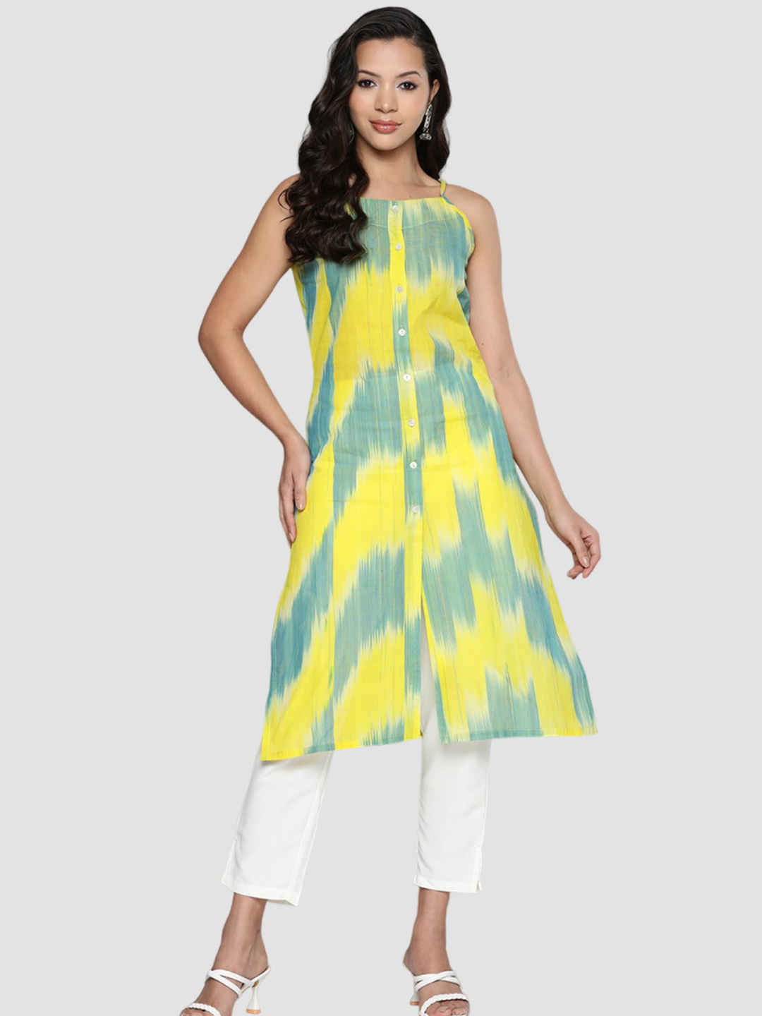 Sleeveless Ikat Cotton Suit Design