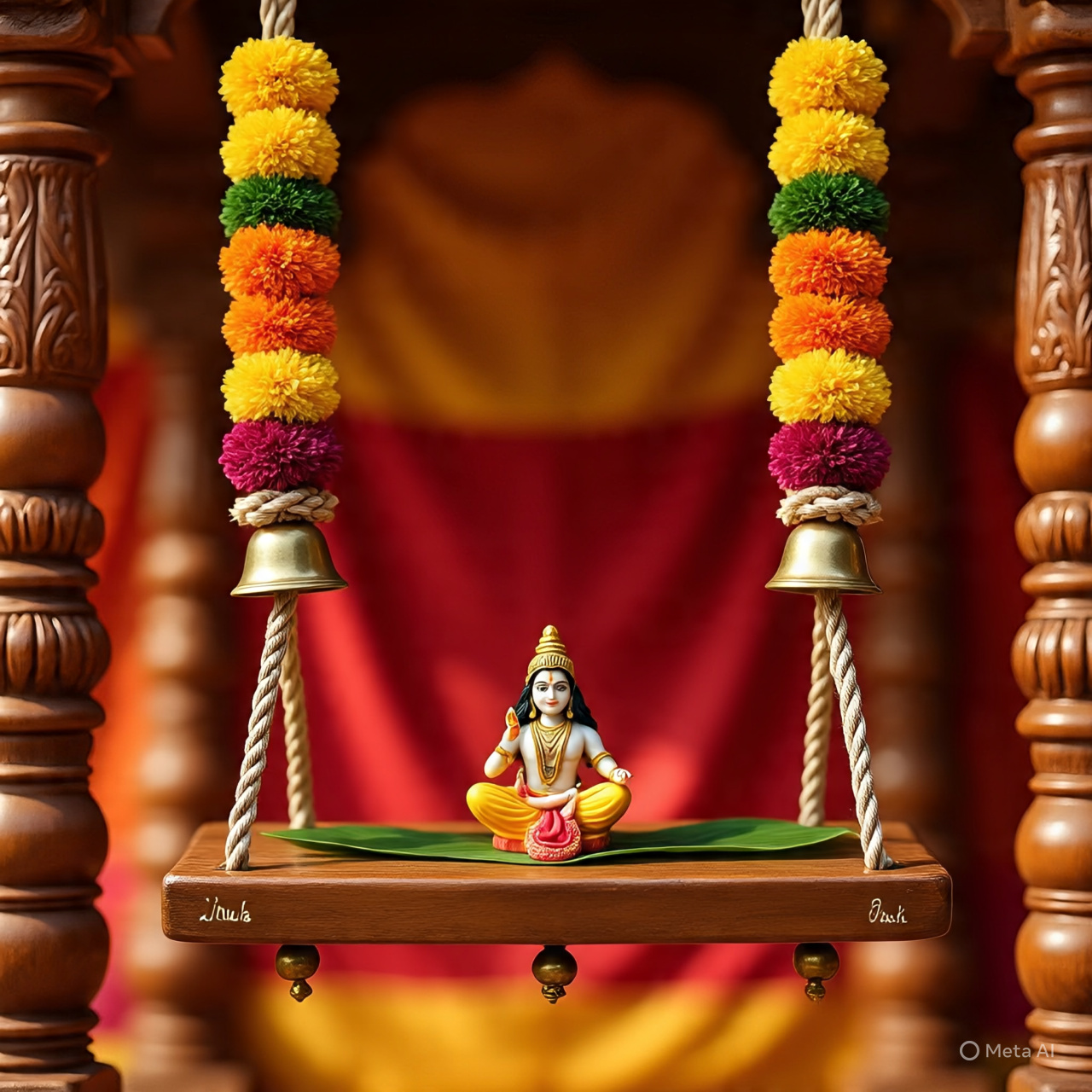 Traditional Temple Style with Bells and Diyas