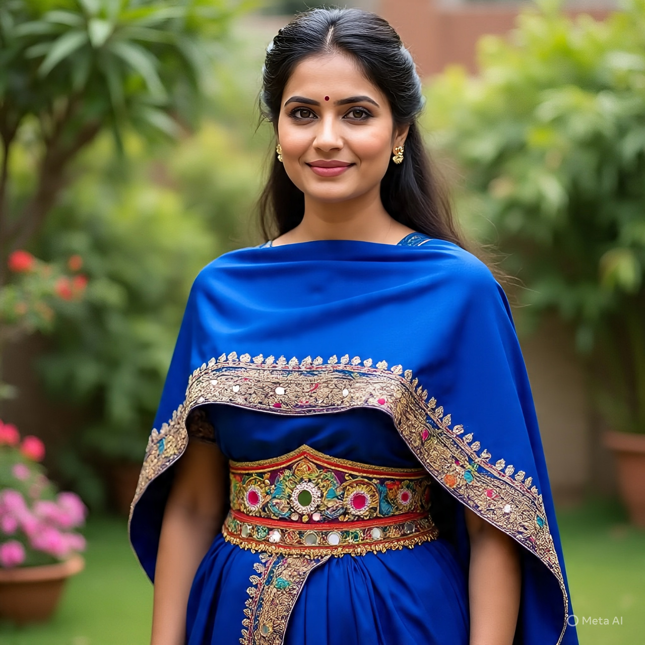 Cape Saree With Embroidered Waist Belt