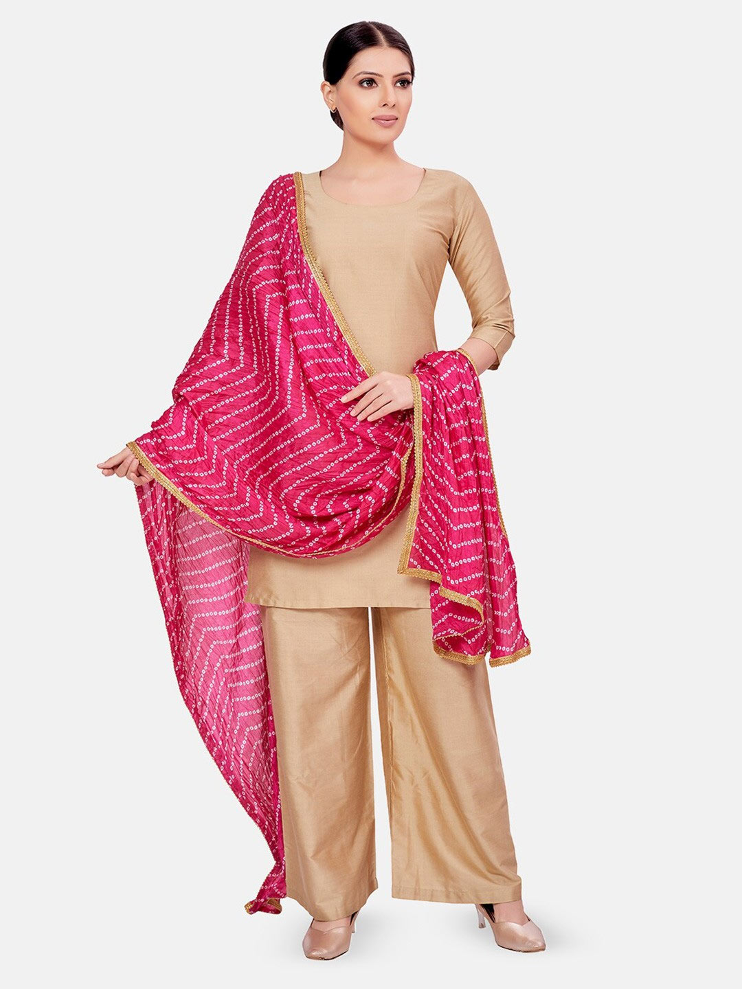 Gota Patti Golden Border Bandhani Pink Colour Dupatta Design