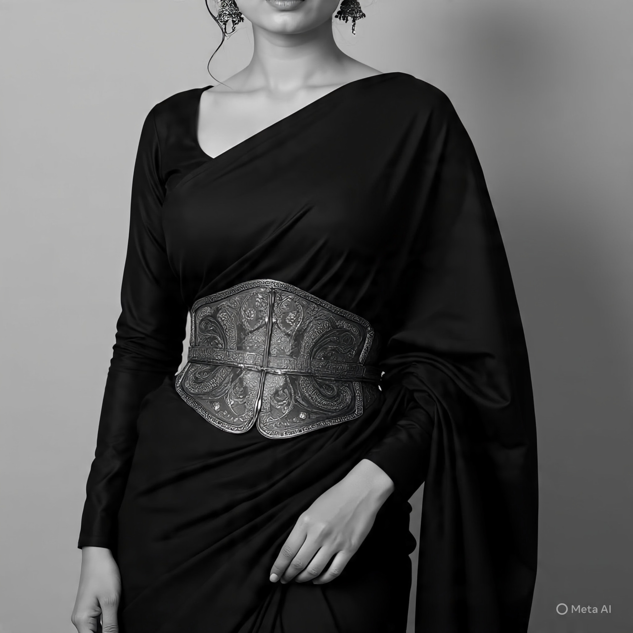 Monochrome Saree With Corset Belt