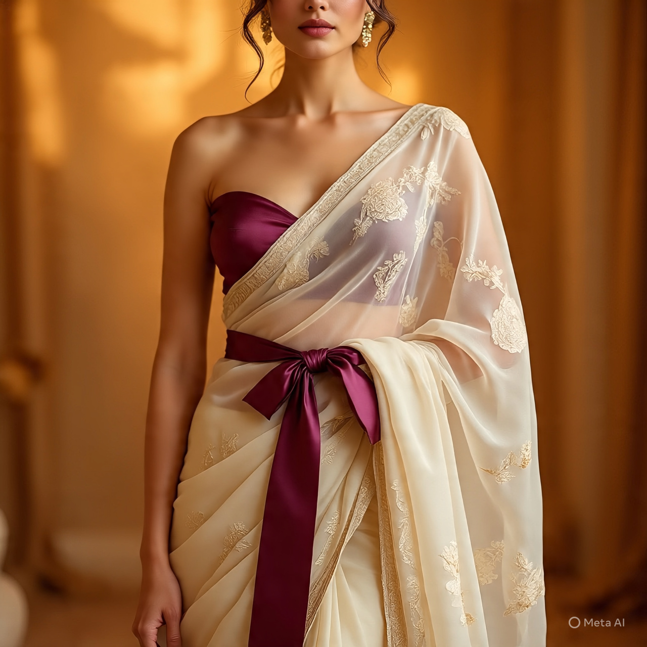 Organza Saree With Satin Tie-Up Belt