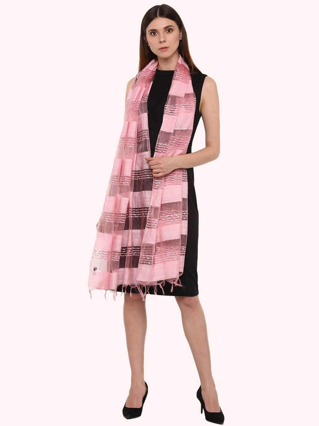 Striped Art Silk Pink Colour Dupatta Design