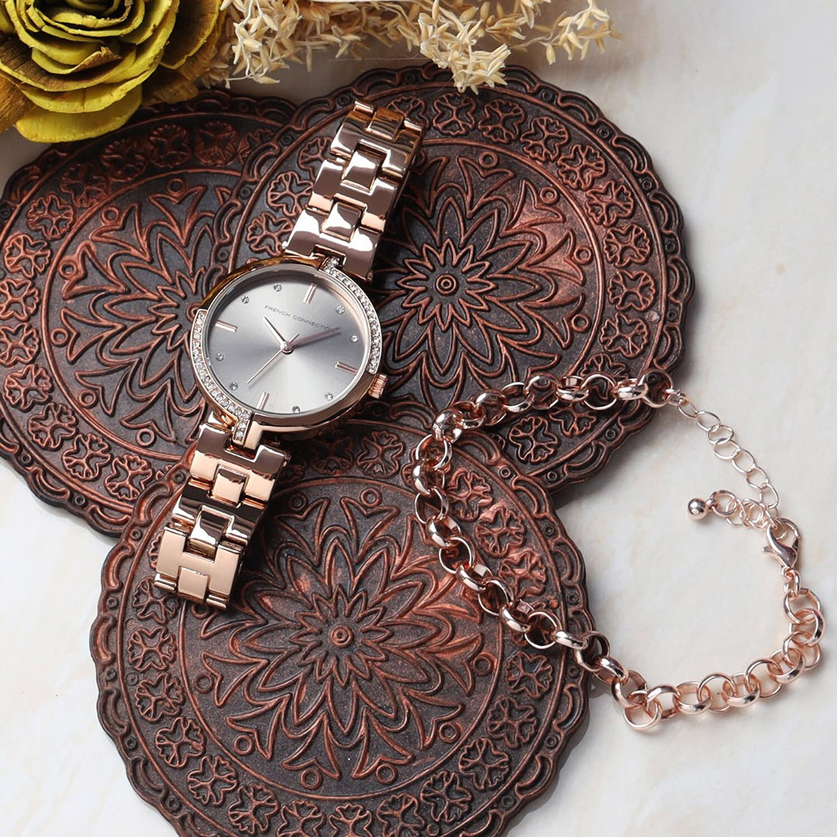 French Connection Women Rose Gold Watch Gift Set