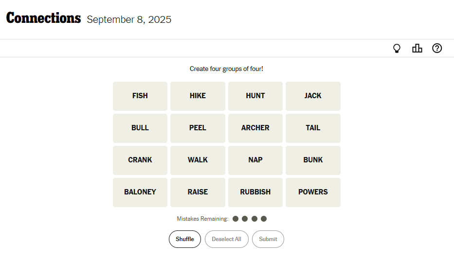 NYT Connections Word List For September 8, 2025