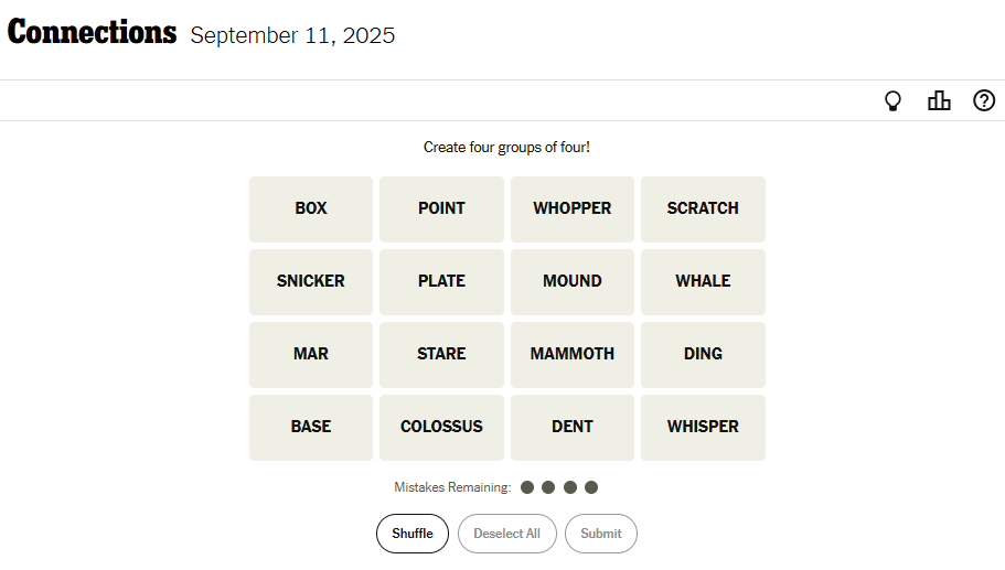 NYT Connections For September 11, 2025 Word List