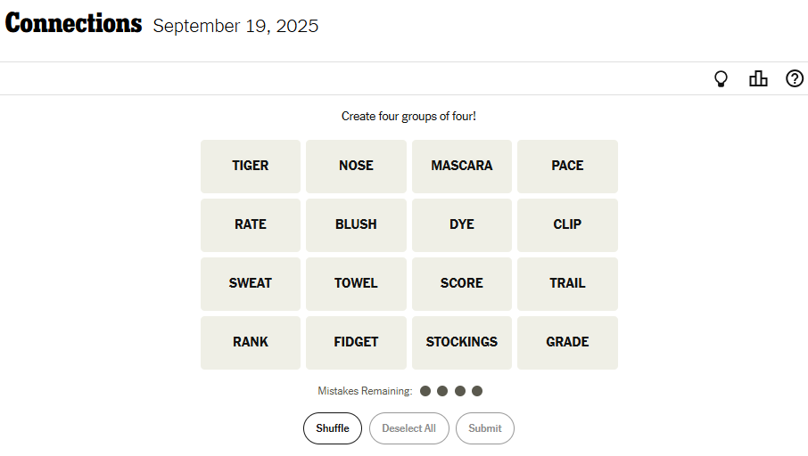 NYT Connections For September 19, 2025 Word List