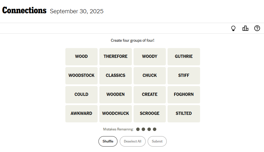 NYT Connections For September 30, 2025 Word List