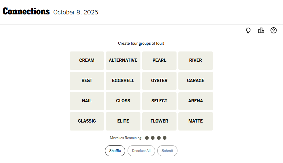 NYT Connections For October 8, 2025 Word List