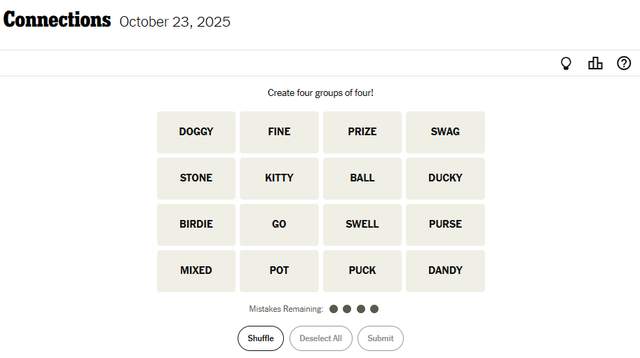 Today's NYT Connections For October 23, 2025 Word List
