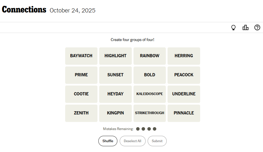 Today's NYT Connections For October 24, 2025 Word List