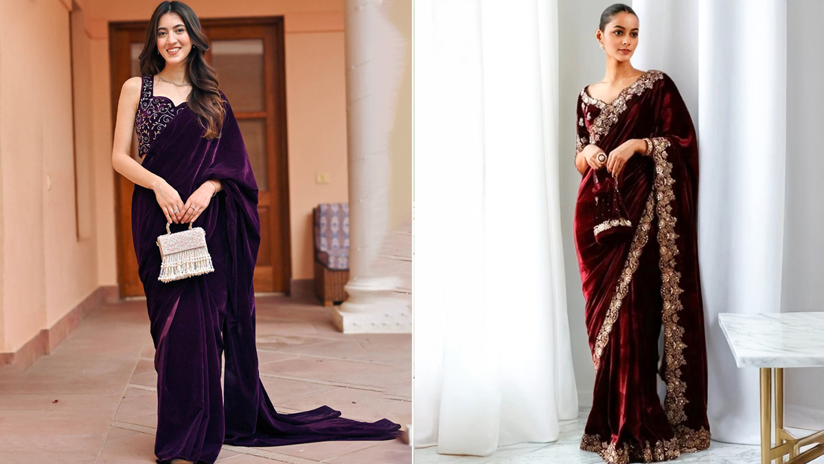 5 Beautiful Velvet Sarees For The Wedding Season