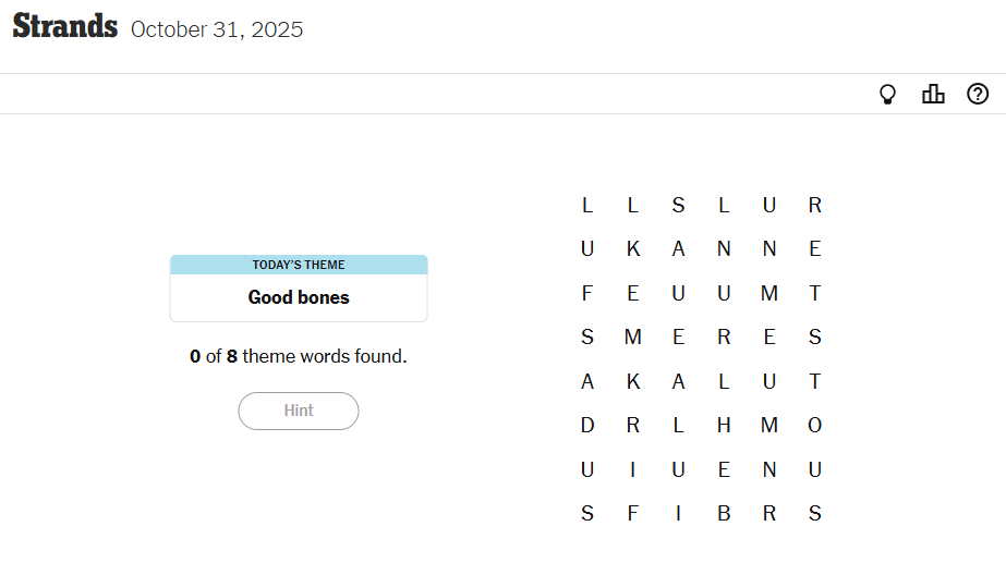NYT Strands Theme For October 31, 2025
