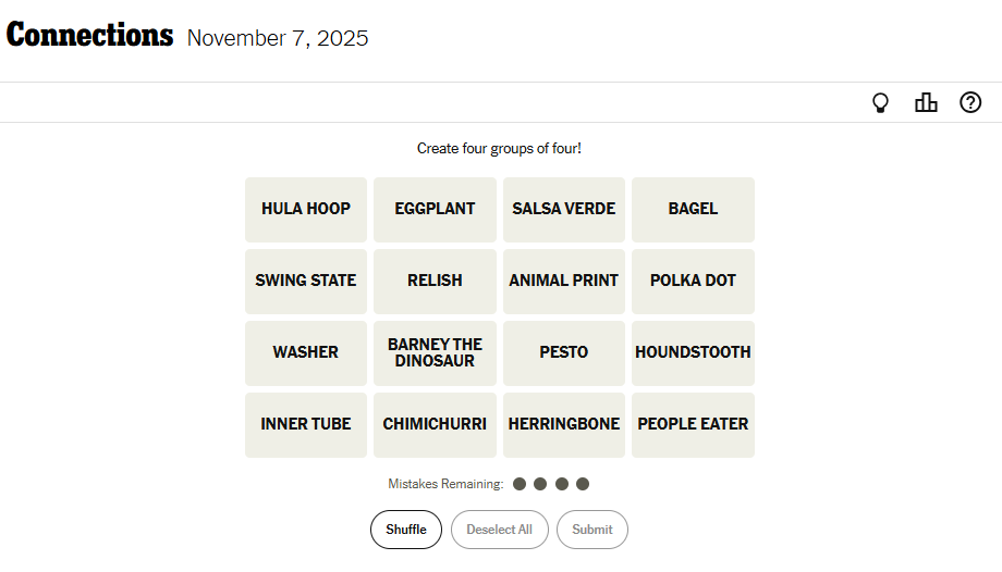 NYT Connections For November 7, 2025 Word List