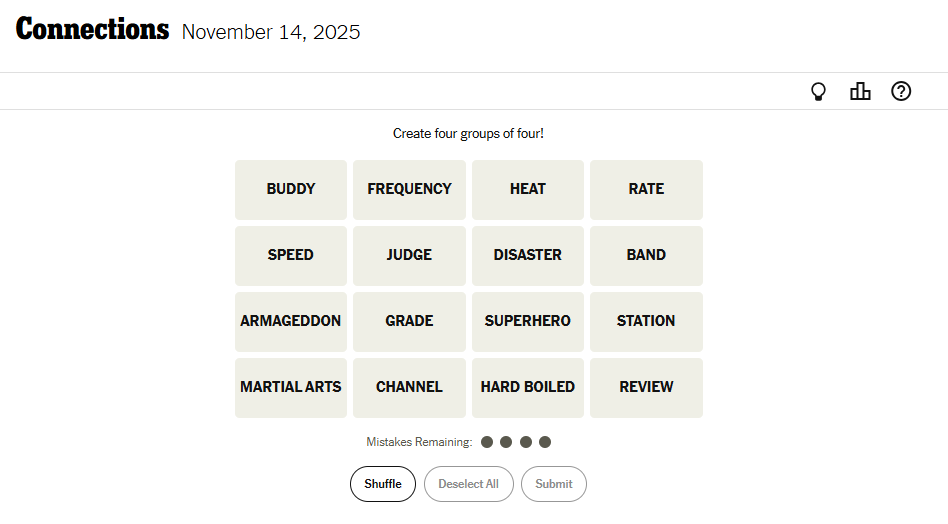 NYT Connections For November 14, 2025, Word List