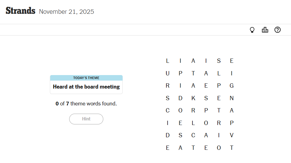 NYT Strands For Today November 21, 2025