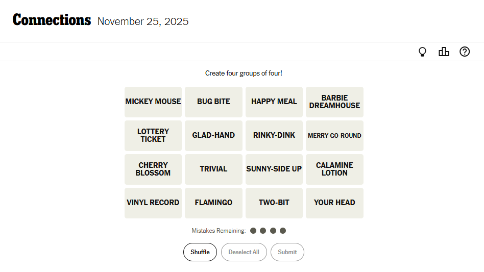 Today's NYT Connections For November 25, 2025, Word List