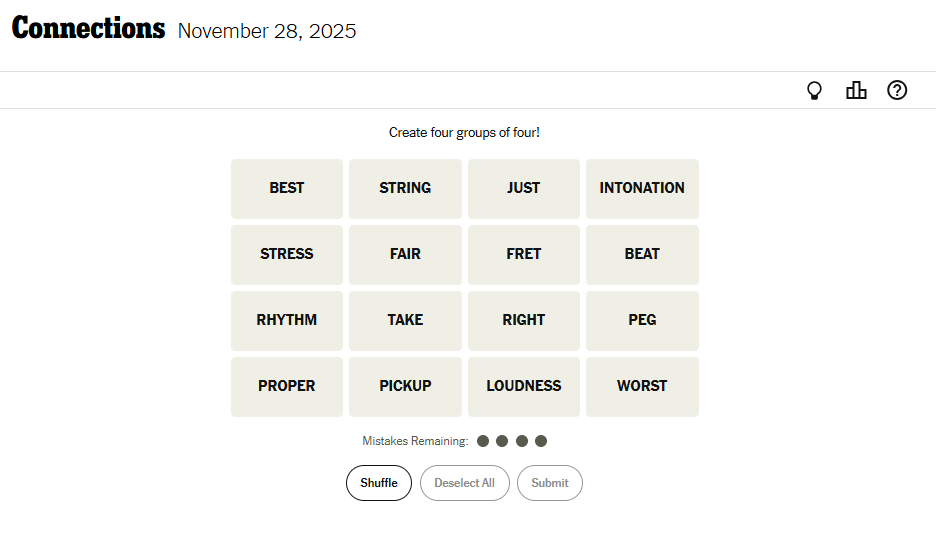 Today's NYT Connections For November 28, 2025, Word List