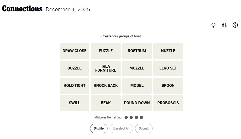 Today's NYT Connections For December 4, 2025, Word List