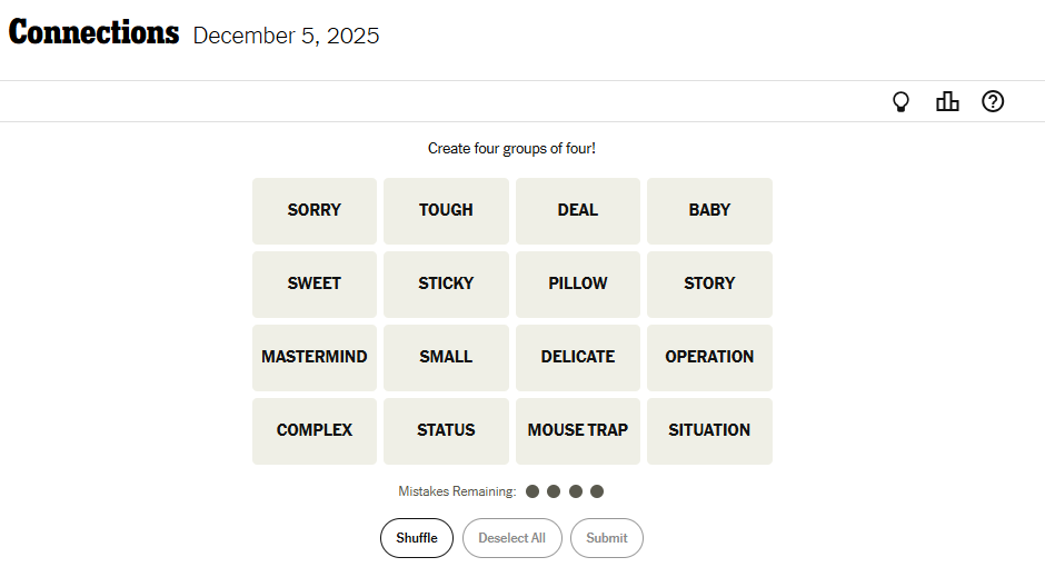 Today's NYT Connections For December 5, 2025, Word List